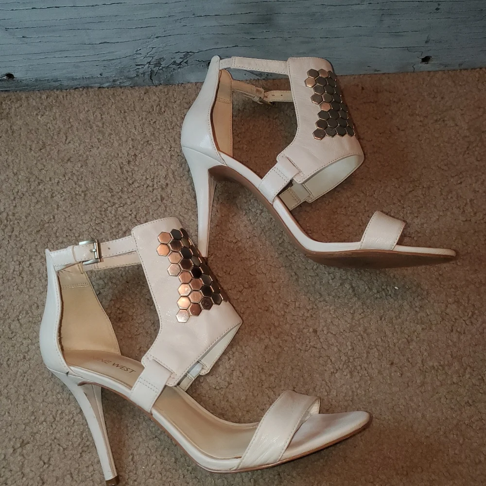 Nine West Dawnonme Open Toe Leather Dress Sandal, Size: 10, Off-White